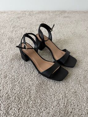 a new day Black Square-Toe Ankle Strap Block Heels